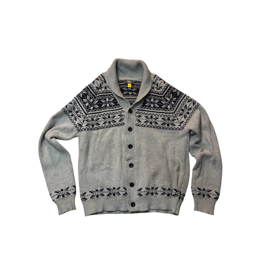 Rumi Ryder Kids Gray Nordic Snowflake Fair Isle Collar Cardigan Sweater L 12-14